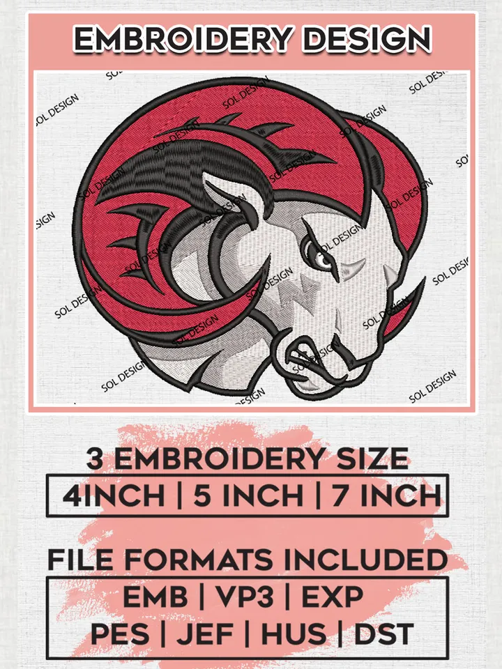 NCAA Winston Salem State Rams Team Head Mascot Logo Embroidery Design Files, NCAA Winston Salem State Rams Machine Embroidery, NCAA Teams, 3 sizes, NCAA Machine embroidery designs, Digital Download
