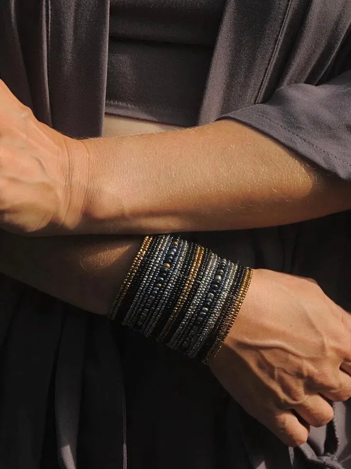 Wide Bead Handmade Bracelet Blue Silver | Boho summer wide bracelet | Summer Handmade Elegant Bracelet | Bead Handmade Hippie Bracelet Wide