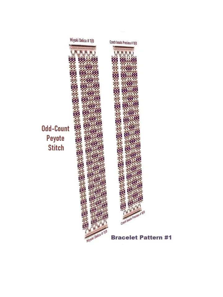 Double row bracelet patterns, Beadwoven Сuff bracelet Odd Count Peyote Stitch, Miyuki and Preciosa, Instant Download