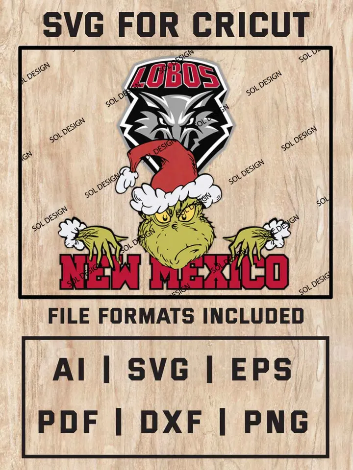 Grinch New Mexico Lobos SVG, NCAA SVG Design, NCAA New Mexico Lobos SVG, NCAA Lobos Cricut, Christmas Svg, Grinch svg, Digital Download