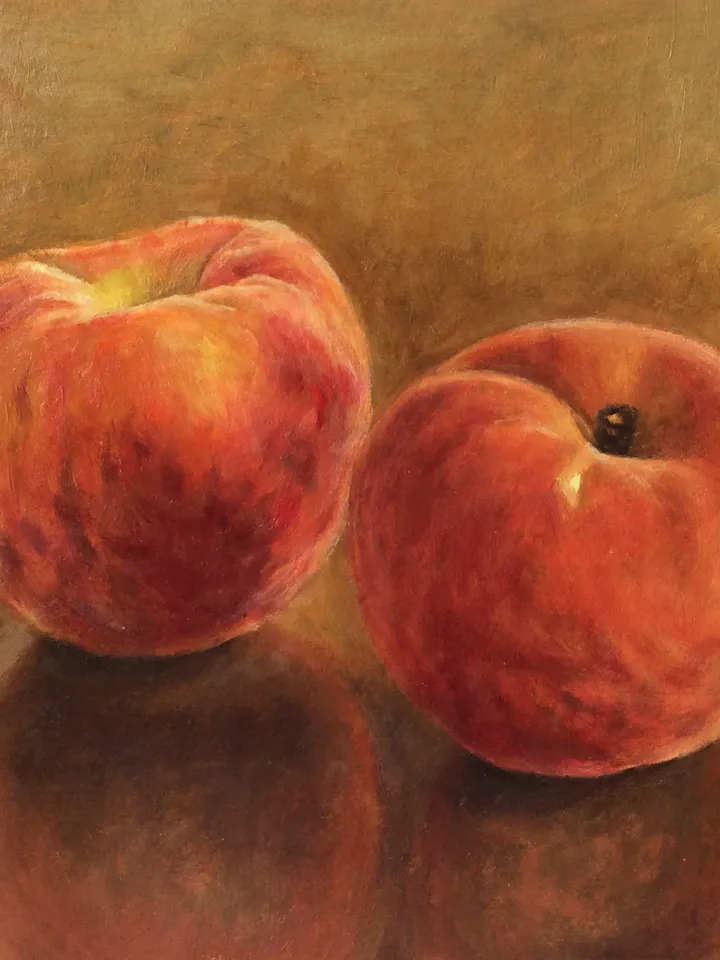 "Peaches" fruit oil painting still life original wall art picture small