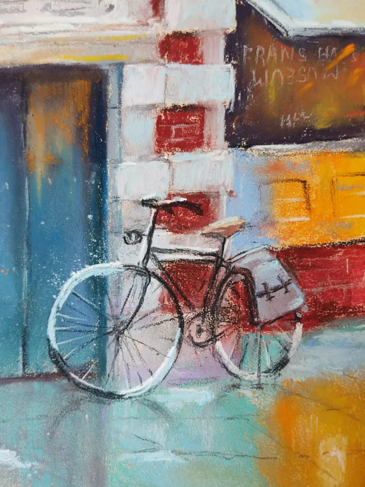 City Street. Original soft pastel drawing.