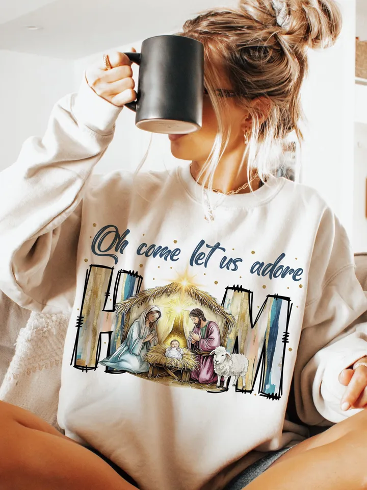 Oh Come Let Us Adore Him Png, Nativity Scene Christmas Png, Coquette Jesus Christmas Png, Baby Jesus Png, Oh Holy Night Png, Hand Drawn
