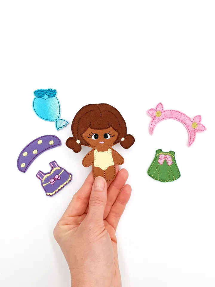 Dress Up Doll ITH Embroidery Design & Clothes Set, Felt Paper Doll Pattern, Quiet Book Toy 4x4 Hoop Digital Download