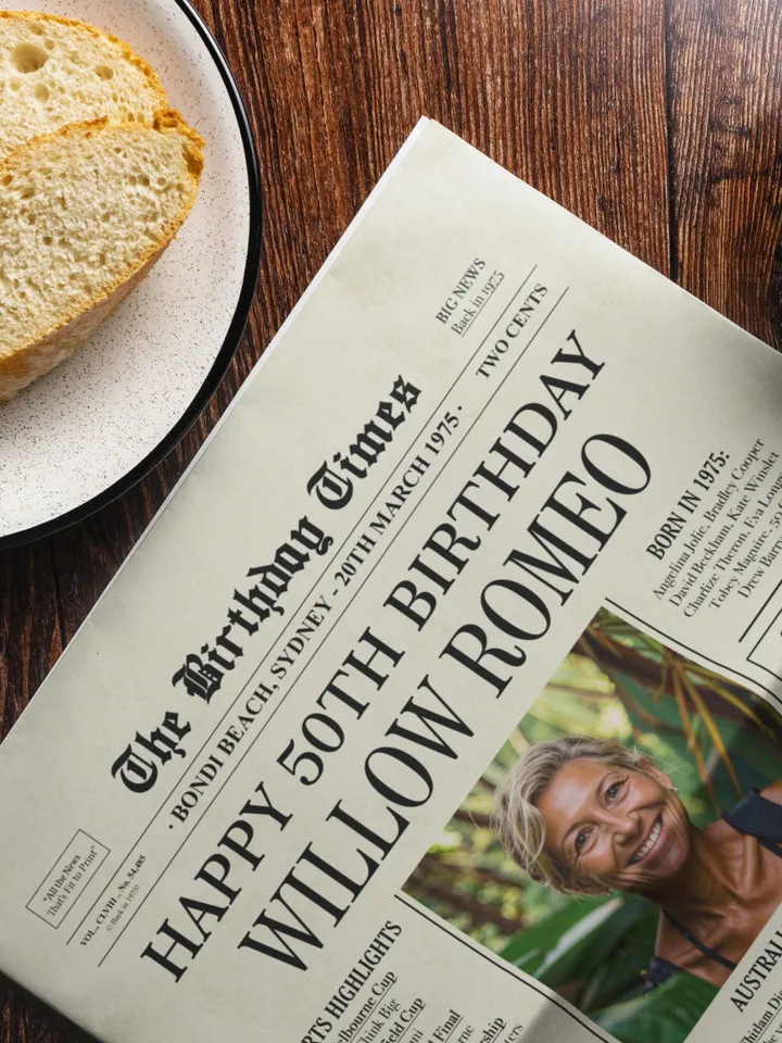 Australian 50th Birthday Newspaper poster gift, 1975 Personalized Printable, 1975 Australian facts, 50th Birthday Decoration Back in 1975