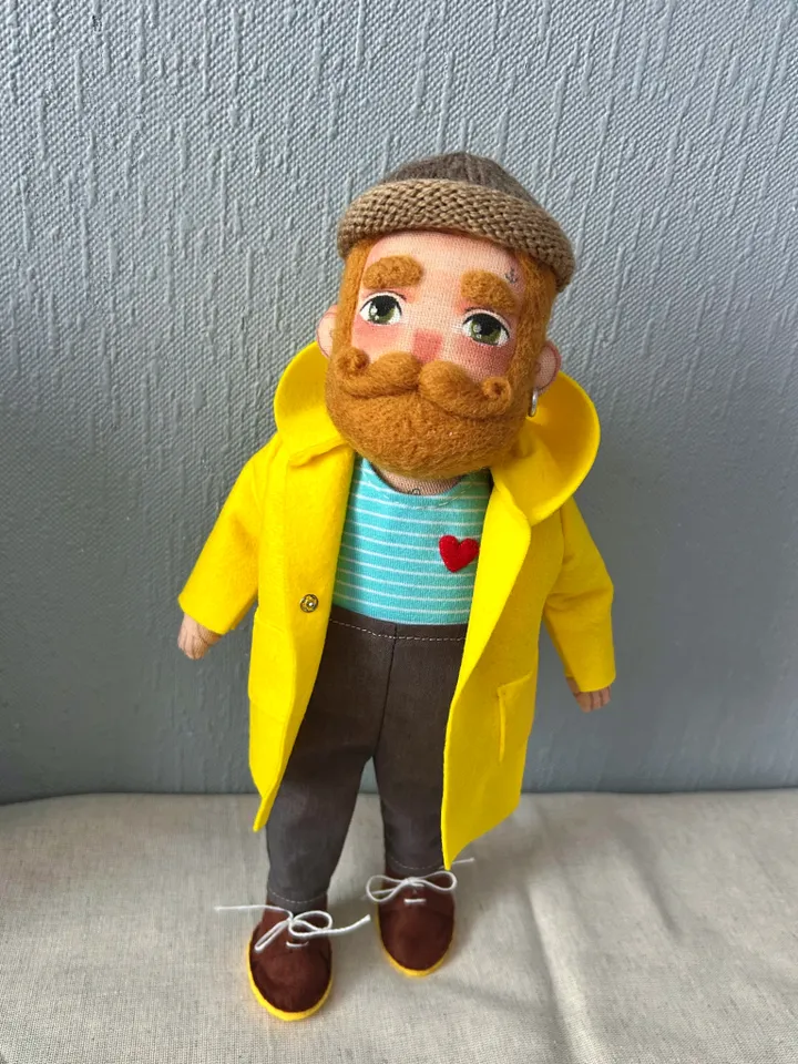 Textile doll sailor with yellow hair