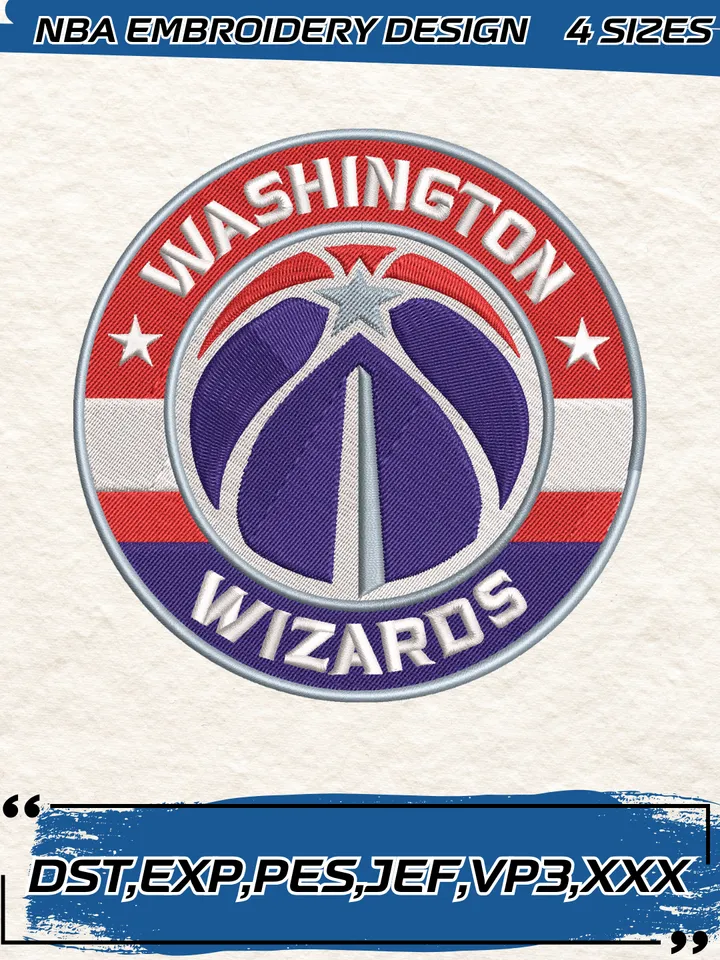 Washington Wizards Logo Embroidery Designs,NBA Logo Embroidery Files, Machine Embroidery Design File, 4 Sizes,Digital Download
