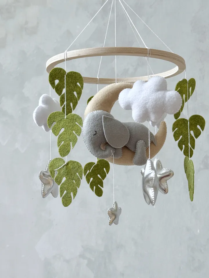 Elephant mobile baby neutral, Safari crib mobile baby, Jungle baby mobile elephant