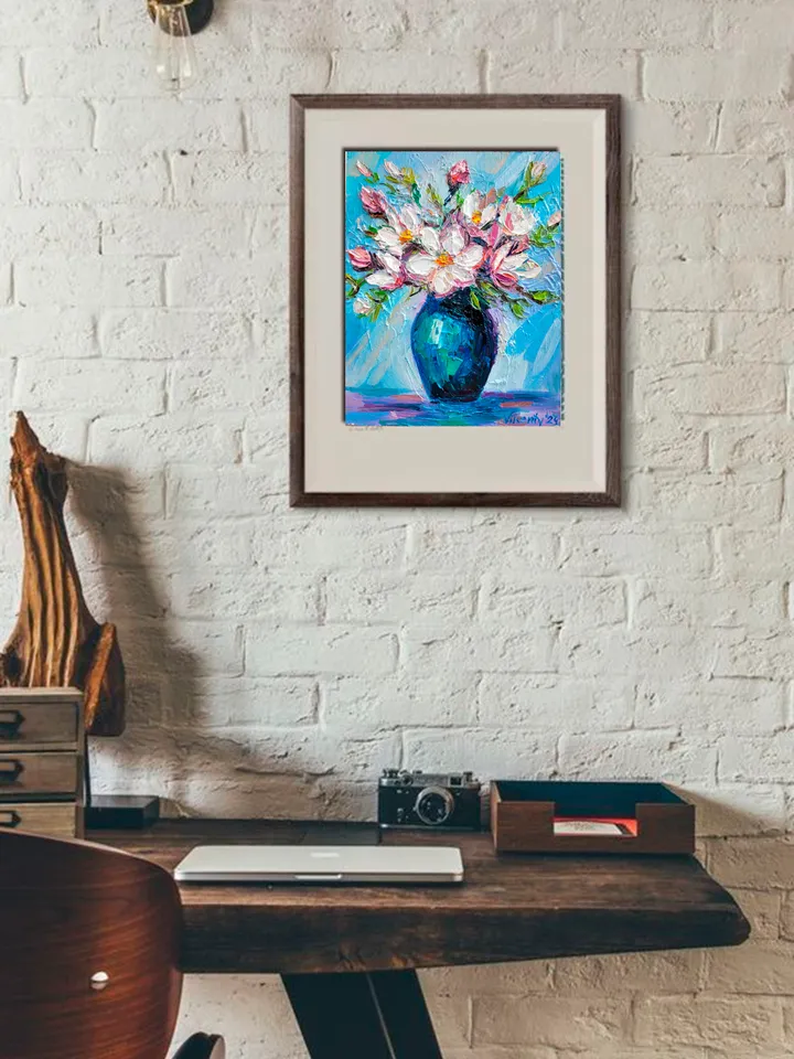 Magnolia Painting Flower Original Art Impasto Oil Painting 7x9 Blossom Painting Abstract Bouquet Painting Birth Month Flower by ArtFromVictoria