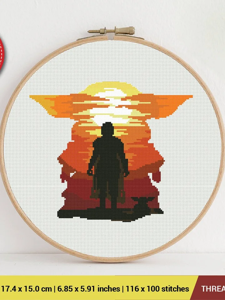 Silhouette Yoda Mandalorian Cross stitch pattern | Embroidery Pattern | Instant Download | Embroidery Designs