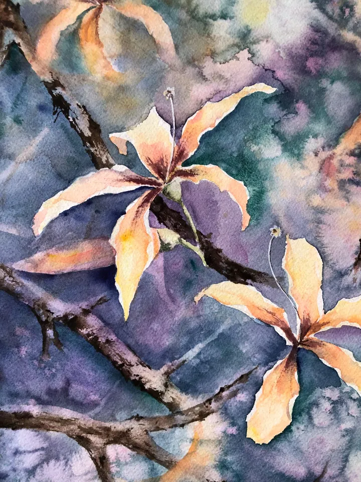Flowers Original Painting Trees Watercolor Art Floral Painting