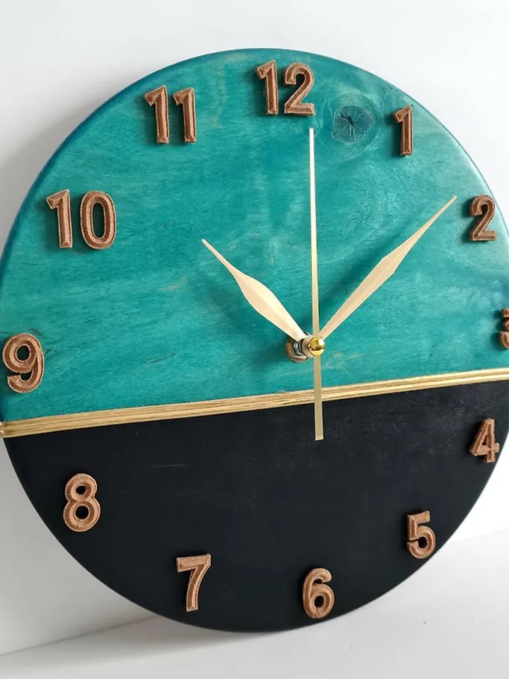 Teal and black small wall clock with gold metal line Modern silent wall clock