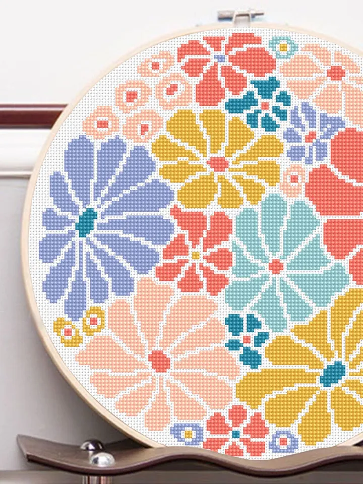 Abstract flowers cross stitch pattern PDF download Boho floral cross stitch chart, Flower pattern digital PDF, Beginner cross stitch #P46