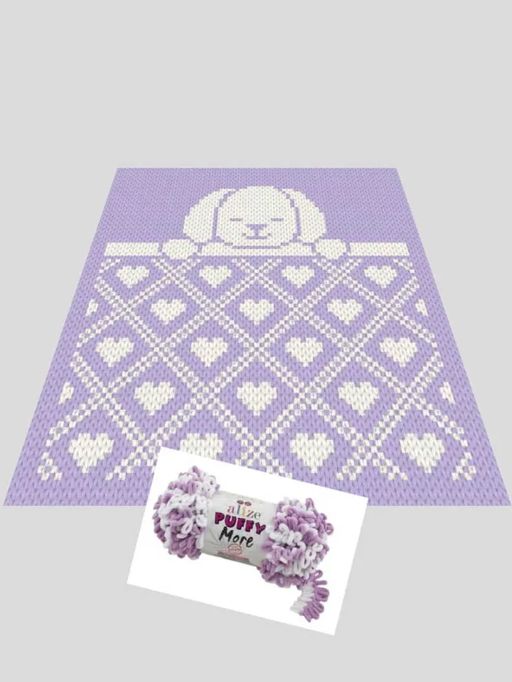 Loop yarn Finger knitted Sleeping Puppy blanket pattern