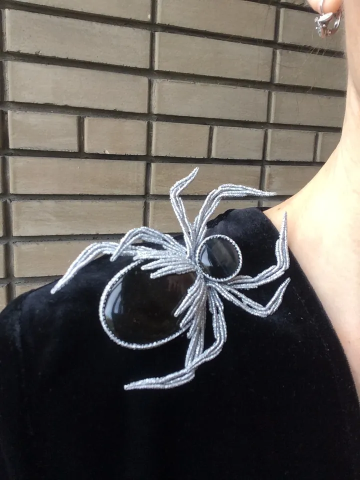 Silver Obsidian Spider brooch