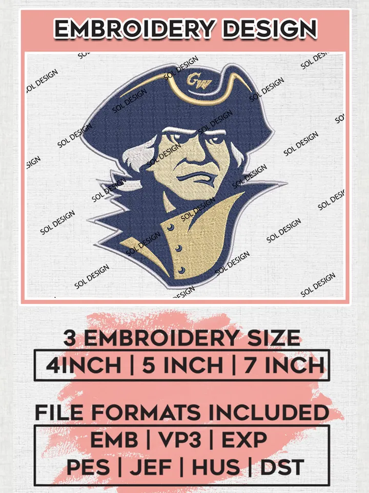 George Washington Revolutionaries Embroidery Designs, NCAA Logo Embroidery Files, NCAA George Washington Logo, NCAA Embroidery Designs, Machine Embroidery Designs, Digital Download