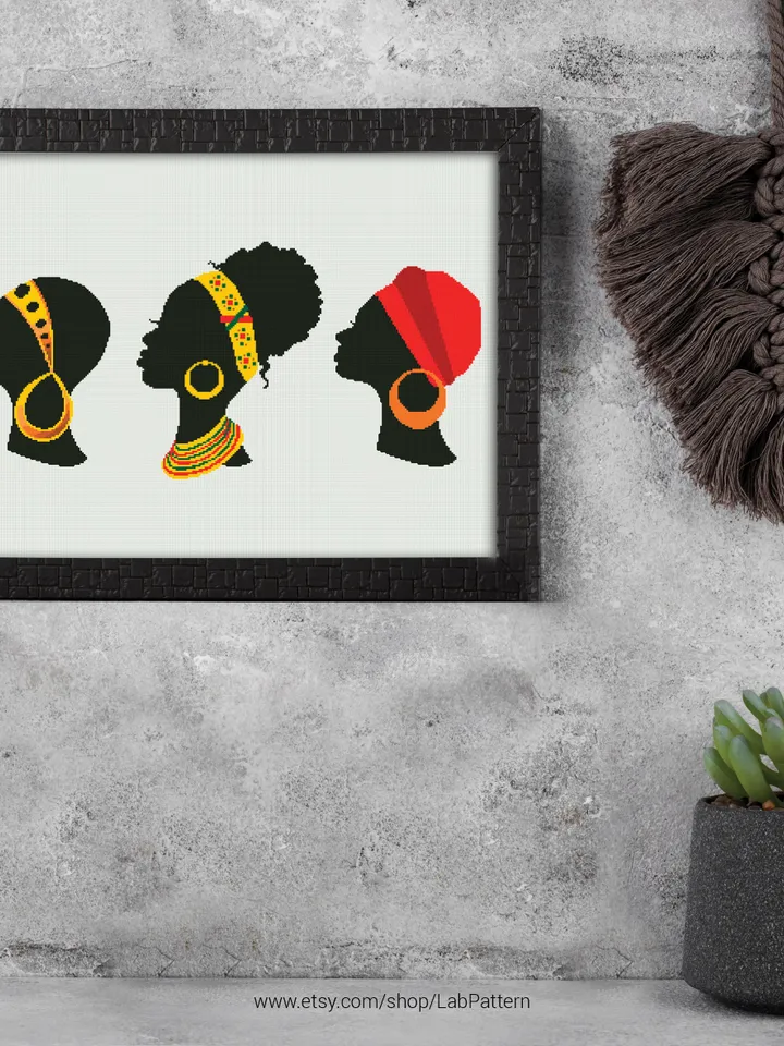 African Women silhoutte Set 3 Cross stitch pattern | Embroidery Pattern | Instant Download | Embroidery Designs