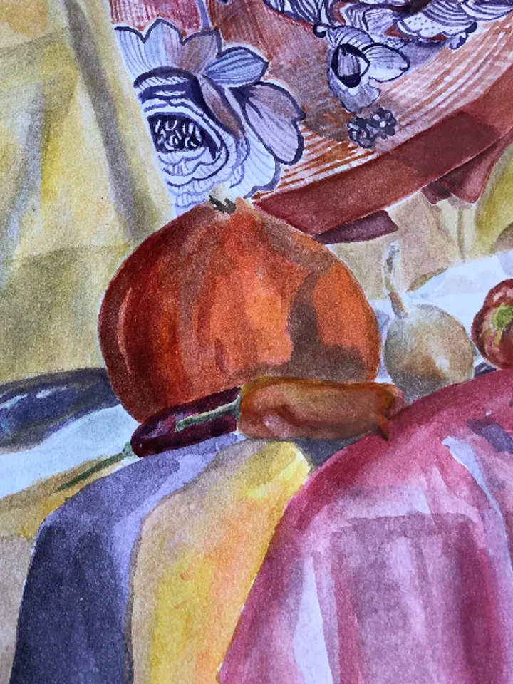 Original Watercolor painting still life with harvest vegetables wall art 11.6 x 16.4'' inches