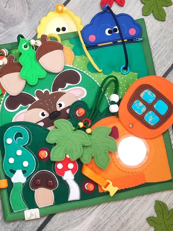 Autumn Quiet book pattern PDF & Tutorial pages, Felt book pattern svg, Quiet book ideas, Sensory toys,  Pdf felt sewing pattern for toddler