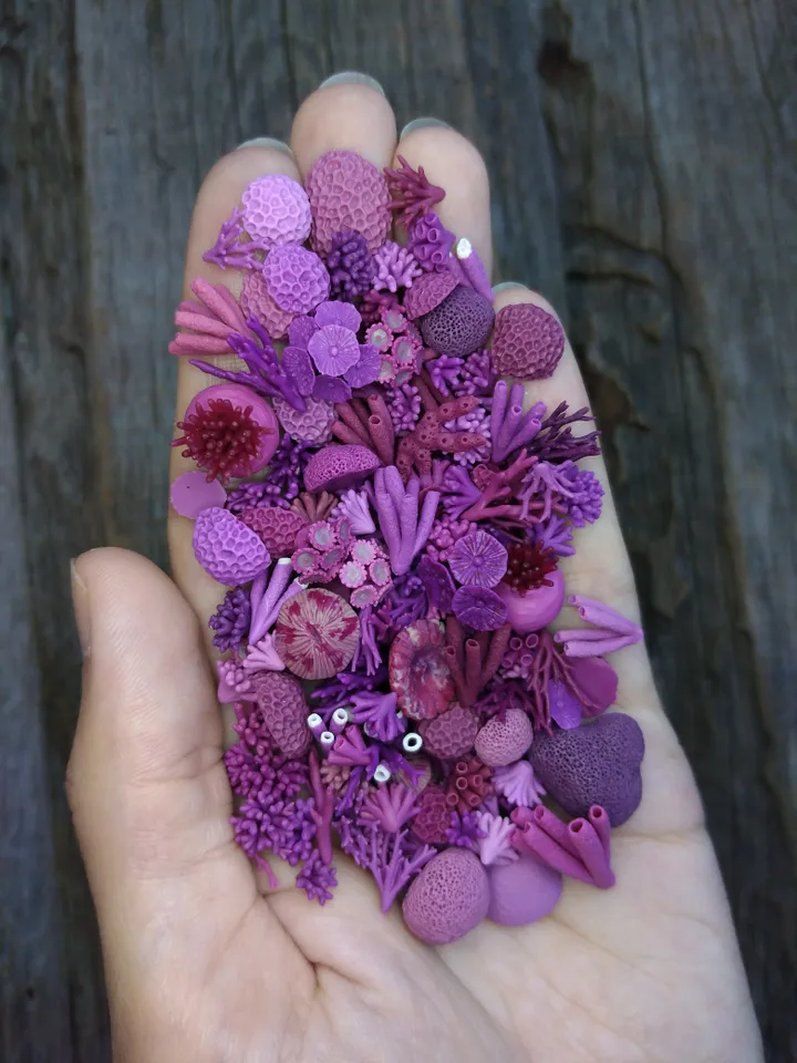 Set of miniature corals shades of purple, tiny corals for diorama, dollhouse or resin art