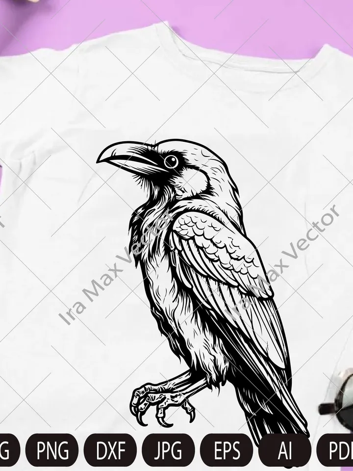 Raven SVG ,Black Crow svg, Raven sitting svg, Crow sitting svg,Cute crow, Vintage Design, Gothic Art, Raven Print, Printing Clipart, Birds