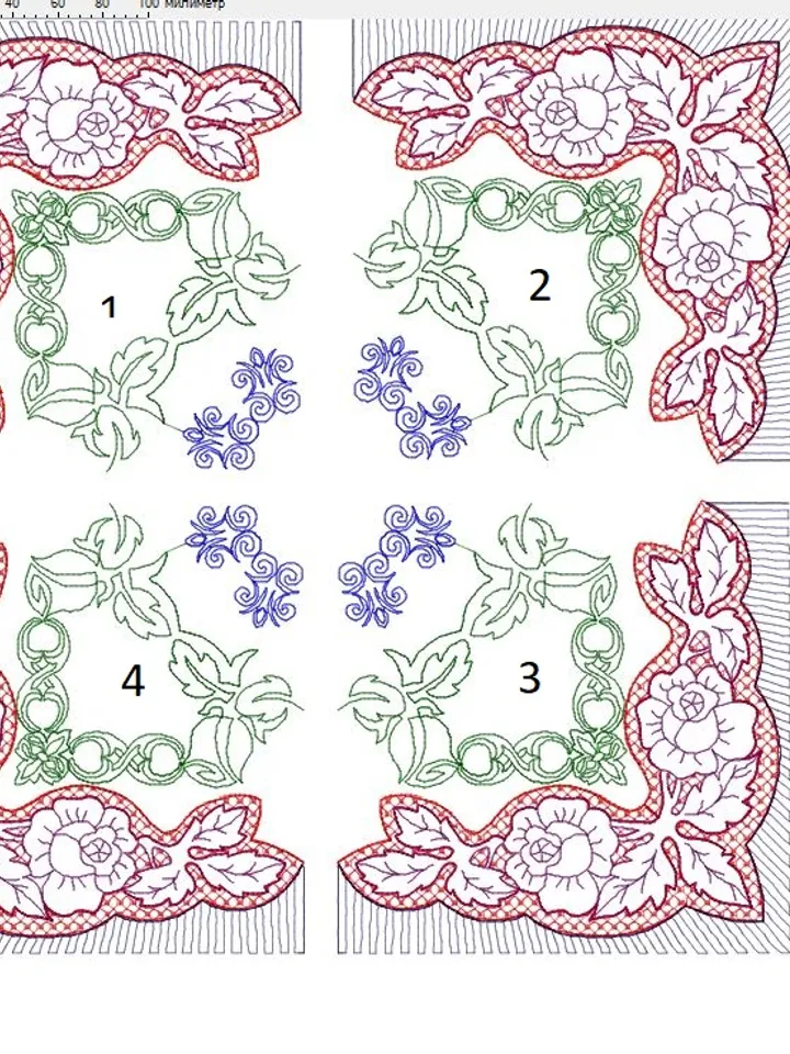Machine Embroidery Design roses in trapunto technique in four parts