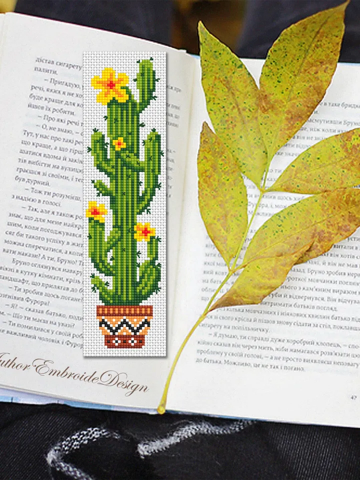 Cactus bookmark cross stitch pattern PDF download Blooming cactus cross stitch chart, Floral bookmark pattern digital, Saguaro cactus #B333