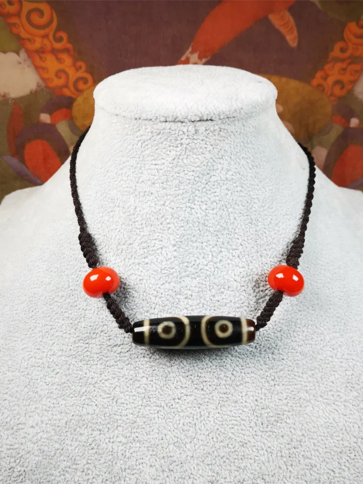 Gandhanra Antique Tibetan 3 Eyed Bead Necklace, 1.61&quot; × 0.43&quot;,30 Years Old