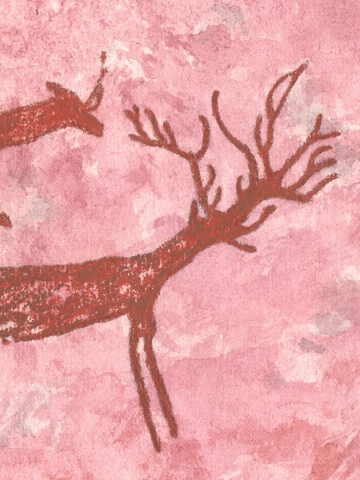 Deer hunting wall art | Original Pastel and Watercolor Artwork Ancient Cave Painting Style | Hunters Prehistoric art | Handmade Artwork | Archers stylization of rock art | Drawings of a prehistoric man | Modular painting