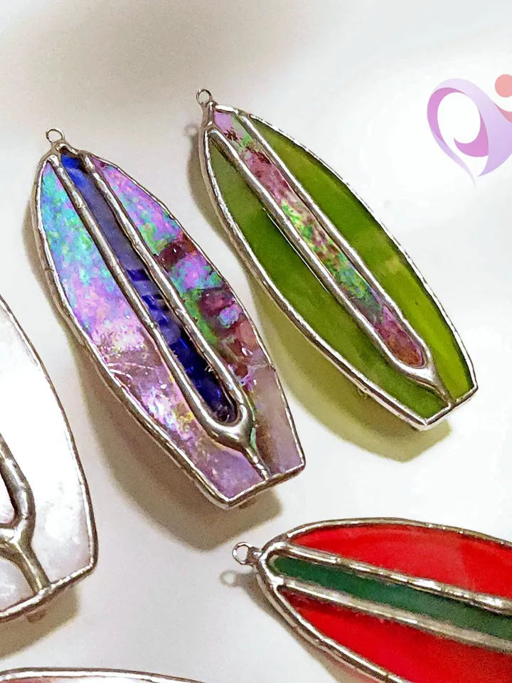 Real Stained Glass Surfboard Pendant Car Charm Mini Suncatcher for Rear View Mirror Cute Bag or Purse Charm Accessory Strong and Unique