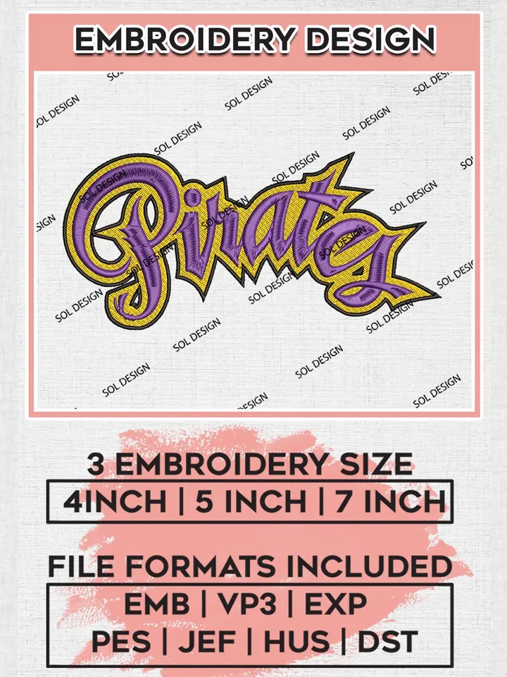 NCAA ECU Pirates Logo Embroidery Files, NCAA East Carolina Pirates Wordmark Embroidery designs, NCAA East Carolina, 3 sizes, Machine embroidery designs, Digital Download