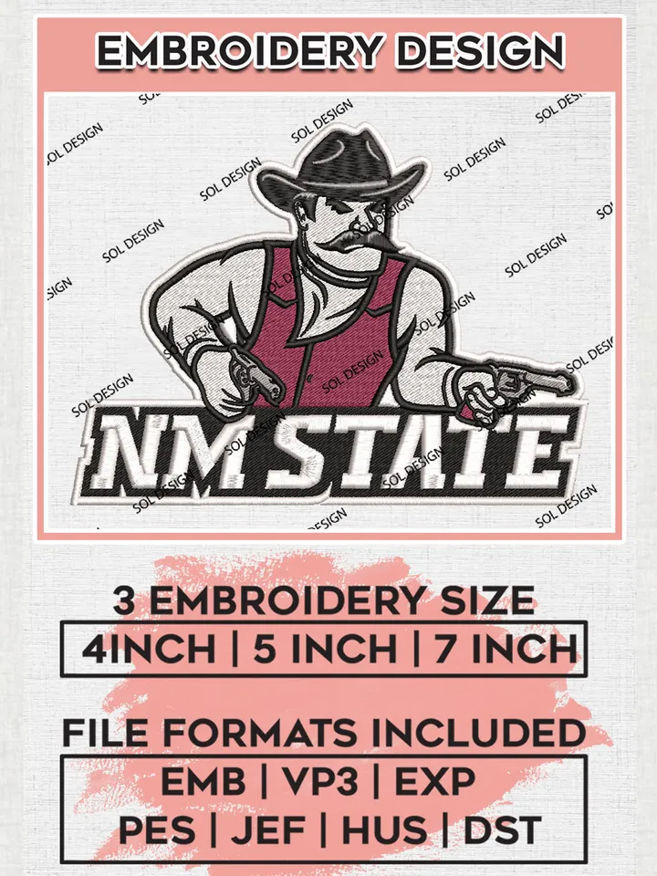 NCAA NM State Aggies Team Logo Embroidery Design Files, NCAA New Mexico State Aggies Machine Embroidery, NCAA Teams, Game Day, 3 sizes, NCAA Machine embroidery designs, Digital Download