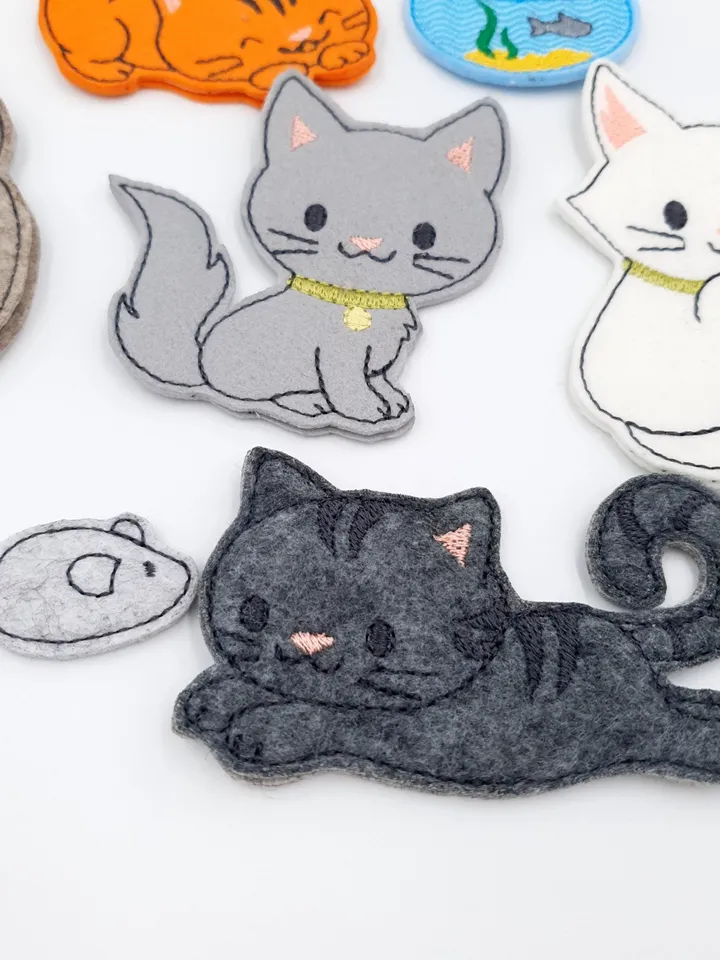 Cat Finger Puppets Embroidery Design Set - ITH Feltie Toys for 4x4 Hoop - Cute Kitten DIY Project File