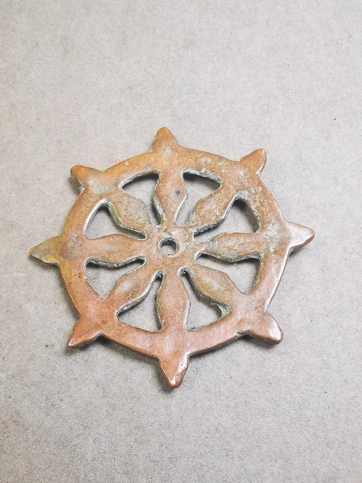 Gandhanra Vintage Tibetan Buddhist Amulet,Prayer Wheel,Lucky Wheel,Dharma Chakra,57mm