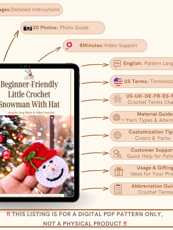 Beginner-Friendly  Little Crochet Snowman With Hat - Holiday Crochet Applique Pattern - Nordic Yarn Art With Crochet winter Decoration