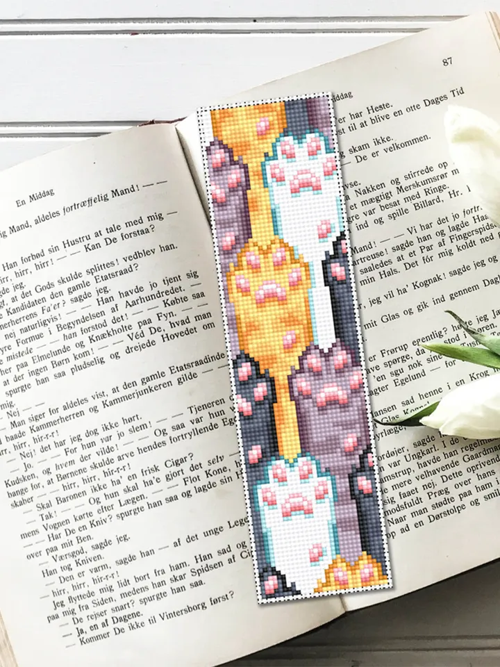 Cat bookmark cross stitch pattern PDF download Cat paws cross stitch chart, Modern handmade bookmark digital PDF, Cat lover gift #B200