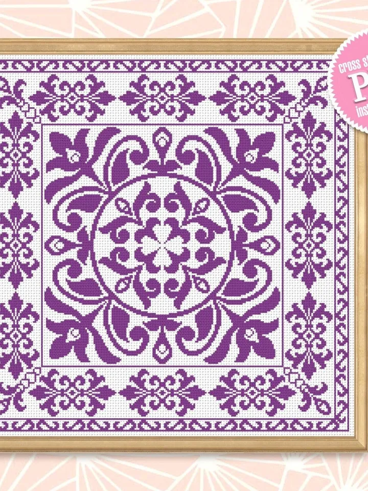 Square mandala cross stitch pattern PDF download Modern vintage ornament cross stitch, Monochrome mandala pattern digital PDF #M145