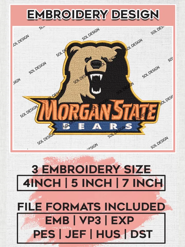 Morgan State Bears Logo Machine Embroidery Design, NCAA Morgan State Bears Embroidery Design Design files, NCAA Embroidery Designs, NCAA Machine Embroidery Designs, Digital Download