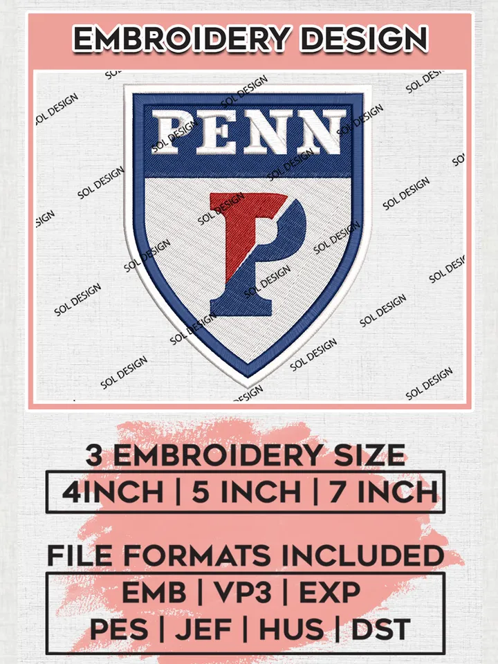 Pennsylvania Quakers Logo Machine Embroidery Design, NCAA Penn Quakers Embroidery Design Design files, NCAA Team Embroidery Designs, NCAA Machine Embroidery Designs, Digital Download