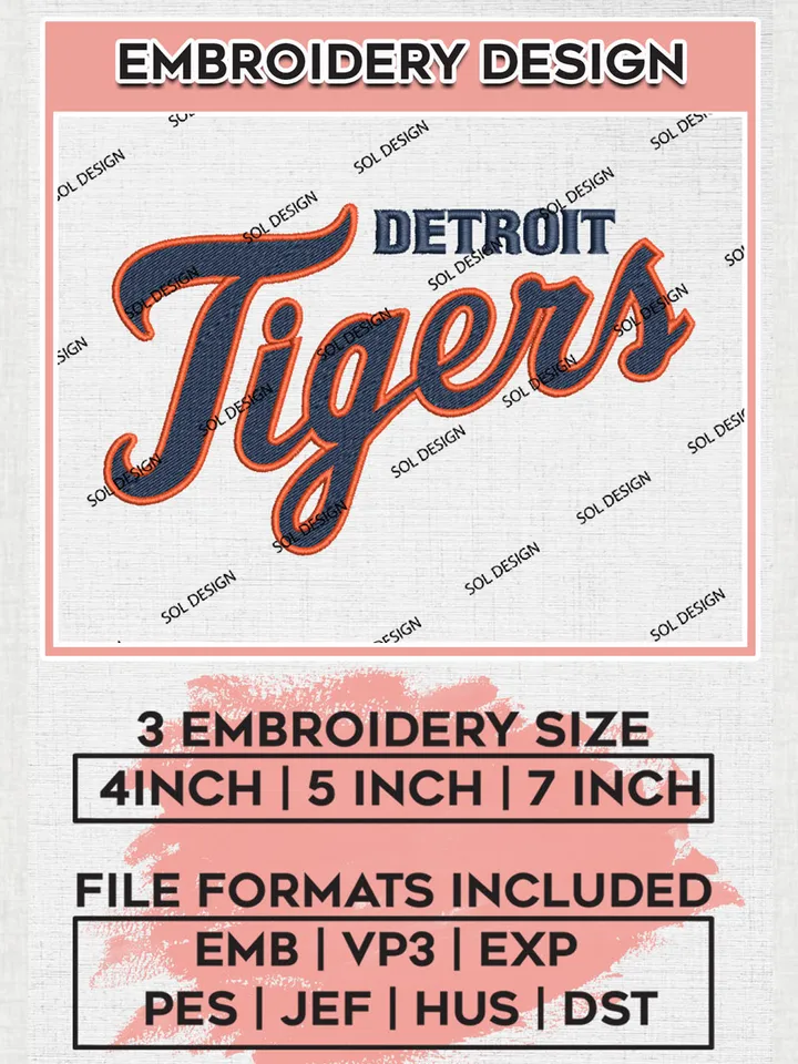 Detroit Tigers MLB Wordmark Logo Embroidery Files, MLB Detroit Tigers Team Embroidery, NCAA Teams, 3 sizes, MLB Machine embroidery designs, Digital Download