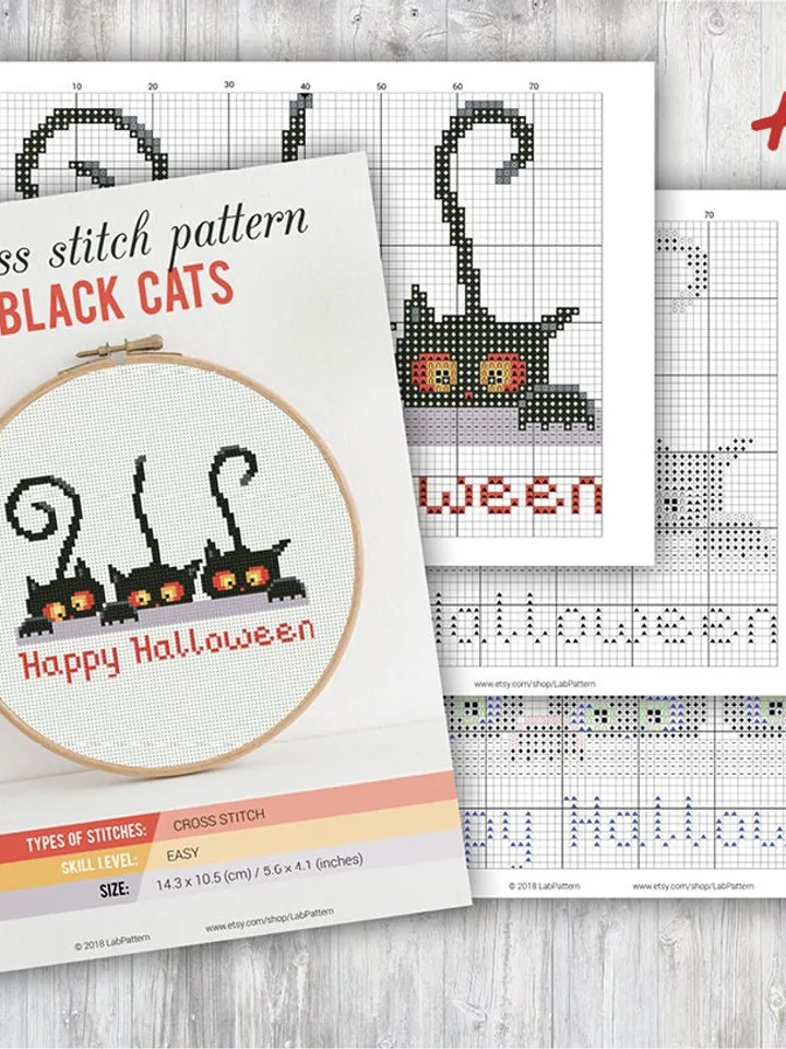 Funny Black Cat Happy Halloween Cross stitch pattern | Embroidery Pattern | Instant Download | Cross Stitch Patterns | Embroidery Designs