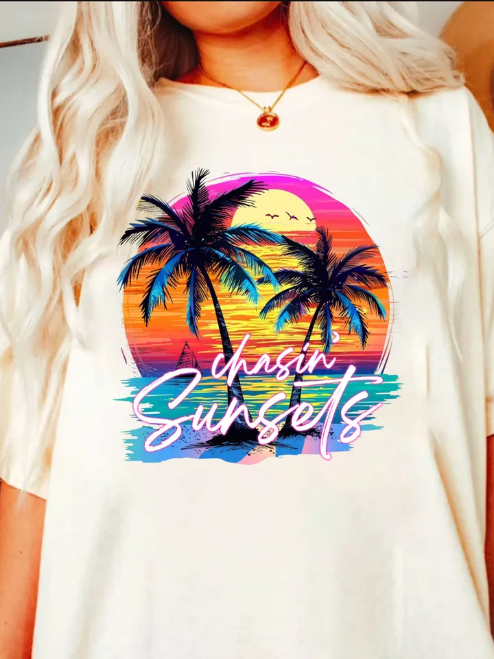 Chasing Sunsets png, Beach png, Retro Summer png, Retro png, Summer png, Trendy png, Sublimation Designs, Summer T Shirt Png Design