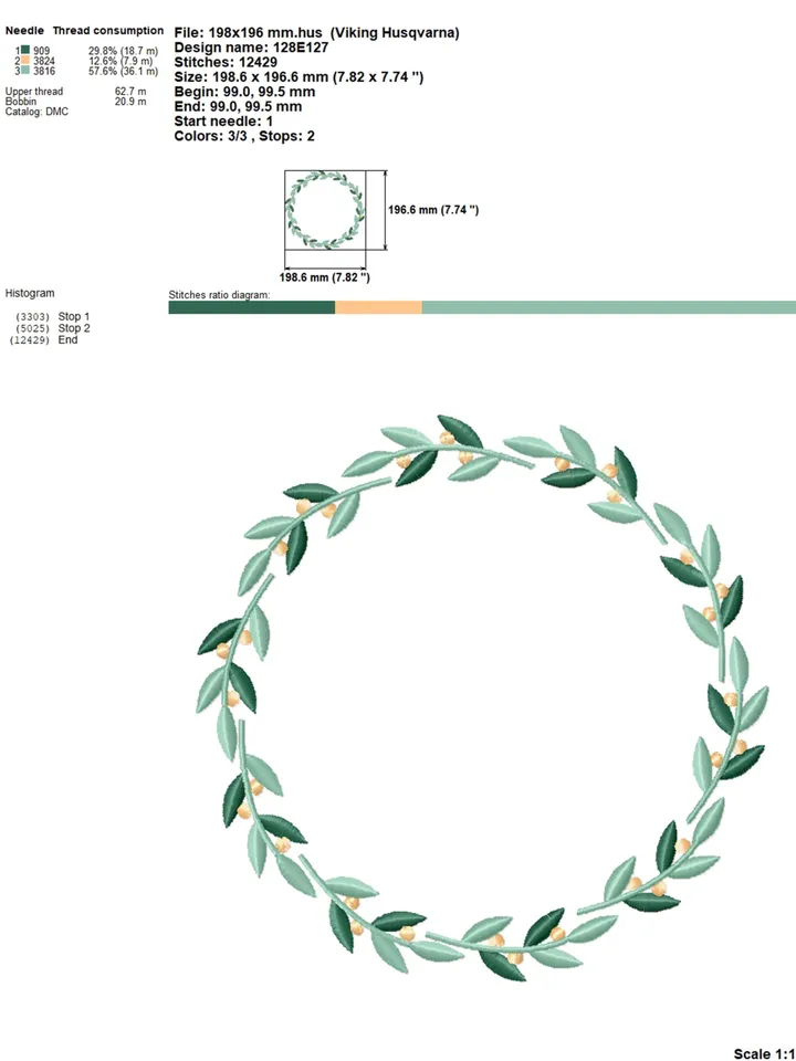 Leaf wreath embroidery design Machine embroidery pattern 3 sizes, Circle frame embroidery files, Floral wreath embroidery designs #R47