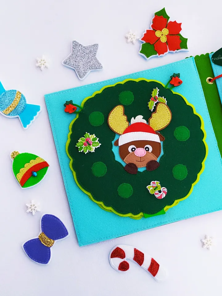 Christmas Quiet Book pattern PDF toddler, Santa's Felt book svg, Baby activity book pdf, Sensory book kids, felt sewing pattern baby