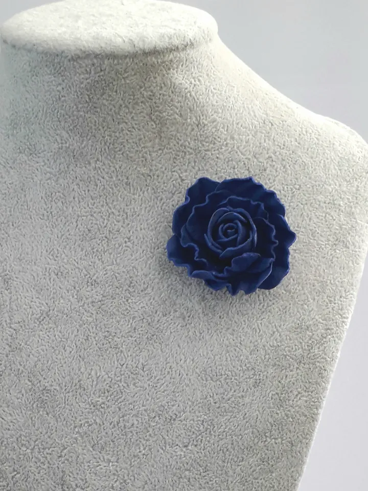 Blue rose men's lapel pin Leather boutonniere for him 3rd anniversary gift, art.1