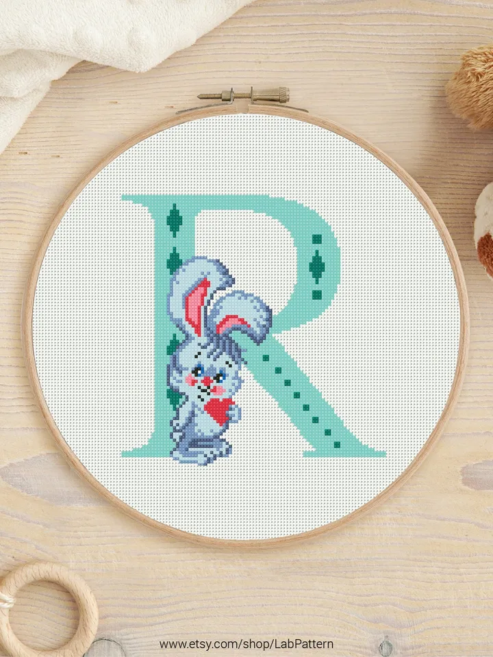 Letter R Rabbit ABC Cross stitch pattern | Embroidery Pattern | Instant Download | Embroidery Designs