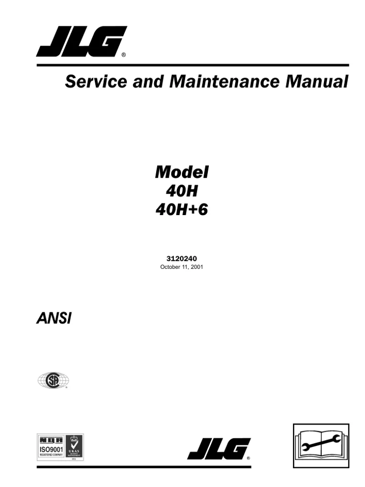 JLG 40H 40H+6 Boom Lifts Service Repair and MAINTENANCE Manual
