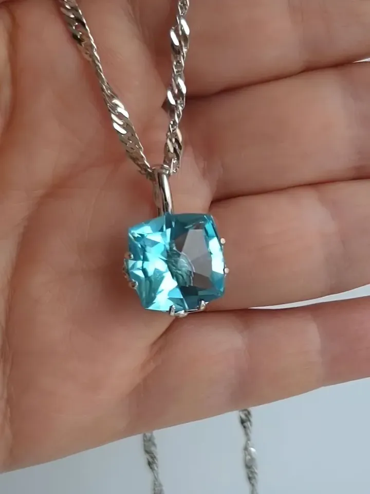 Pendant silver 925 women's with blue topaz