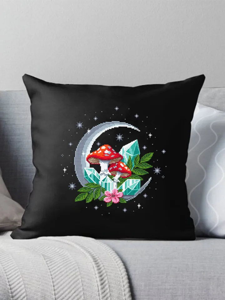 Magic mushroom moon cross stitch pattern PDF download Amanita mushroom cross stitch chart, Mystical crystal moon embroidery, Fly agaric #L53