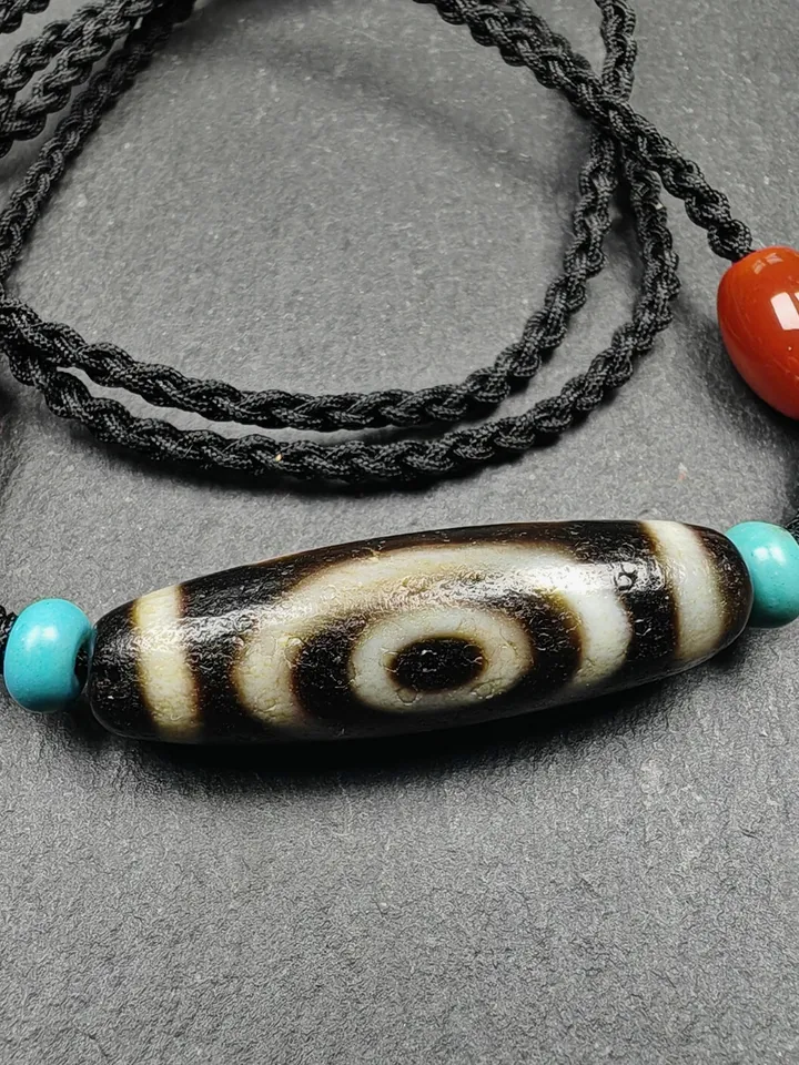 Gandhanra Antique Tibetan Dzi Bead Necklace,2 Eyes Heaven & Earth Dzi Amulet,36 x 11mm,40 Years Old
